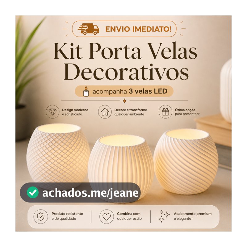 Kit 3 Porta Velas Decorativos | Vasos Decorativos + Vela LED Inclusa Sala Quarto Centro de Mesa