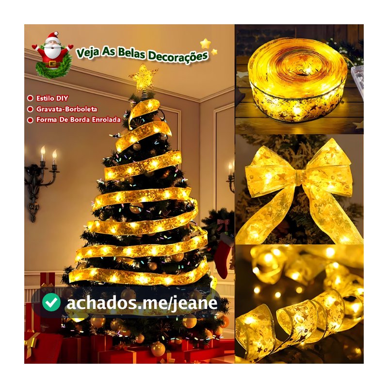 10 M Laços De Fita De Natal Com 100 Luzes Fada Cordas LED Árvore Ornamentos Pisca Enfeites Decoração