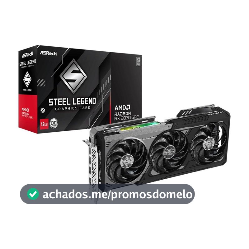 Placa de Vídeo ASRock AMD Radeon RX 9070 GRE Steel Legend Dark OC, 12GB, GDDR6, FSR, Ray Tracing, 90-GA5WZZ-00UANF