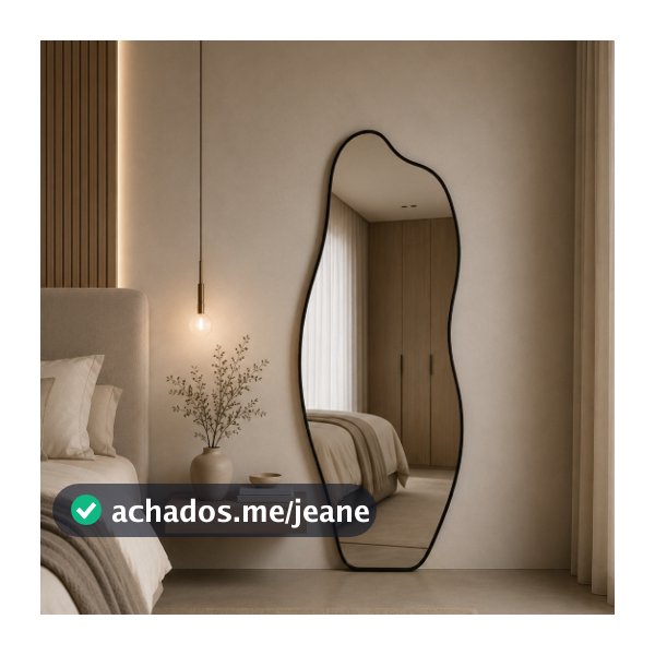 Espelho Orgânico Flame 120x50 Moldura Couro Grande Luxo Moderno Decorativo