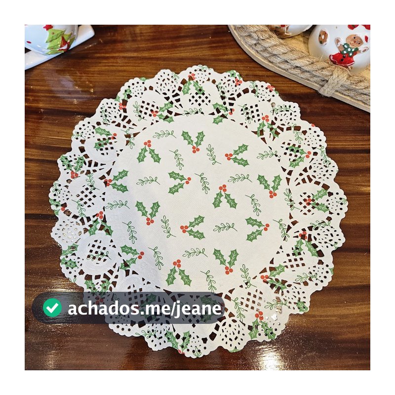 Doilies Toalha Papel Rendado Estampado Natalino Branco 34CM