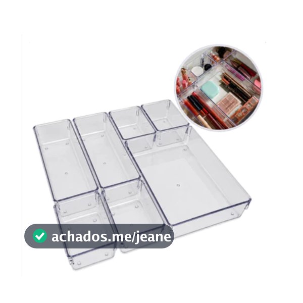 Conjunto 7/5 Organizadores Multiuso para Gavetas, Armários, Geladeiras Potes em Acrílico