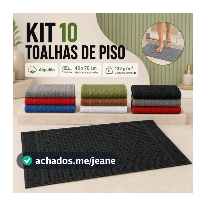 Kit 10 Toalha De Piso 45x70 cm Em Algodão Macia Absorventes E De Secagem Rápida Para Banheiro