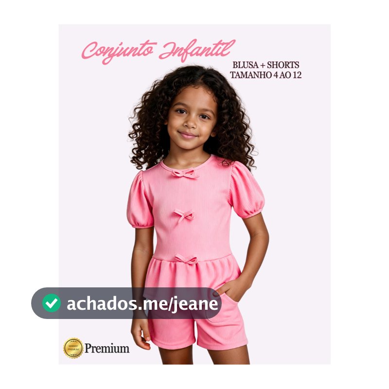 Conjunto Infantil Menina Blusa Manga Curta + Short Verão  Tamanho 4 ao 12