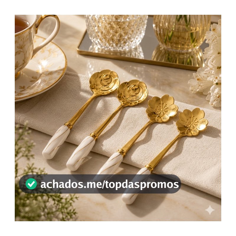 Conjunto 4 Colheres de Chá em Aço Inox com Cabo de Cerâmica Flowers Wolff