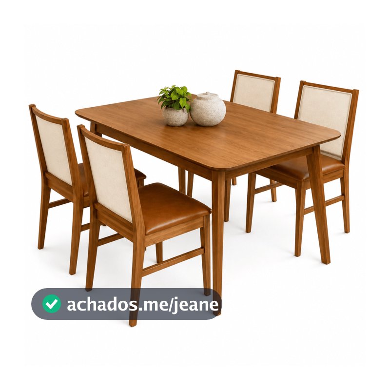 Conjunto de Jantar Mesa Trento 160cm x 90cm com 4 Cadeiras Capri Madeira Maciça Carvalho Carvalho
