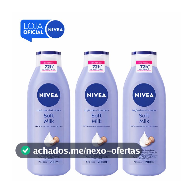 KIT NIVEA Hidratante Desodorante Soft Milk 200ml - 3 unidades