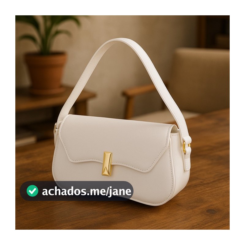 Bolsa Feminina Baguete Cor Branca Linda Metal Dourado