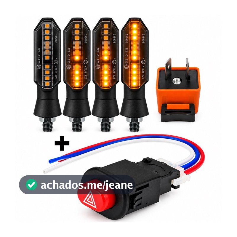 KIT 4 PISCA LED CB TWISTER 250F SEQUENCIAL + BOTÃO PISCA ALERTA + RELE DE LED 2 PINOS
