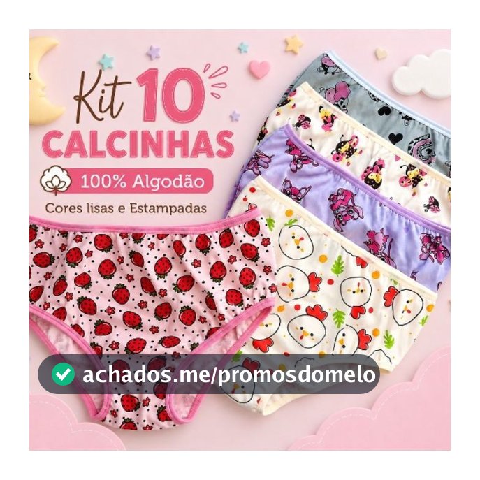 Kit 10 Calcinhas Infantis Malha 100% Algodão Tam. 1 até 10 anos