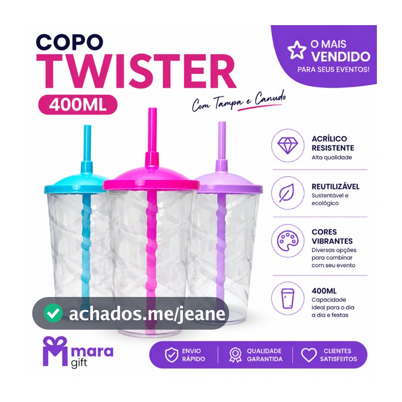 5 à 20 Copos Cristal Twister 400ml, Festas E Eventos, Transparentes Com Tampa E Canudo coloridos