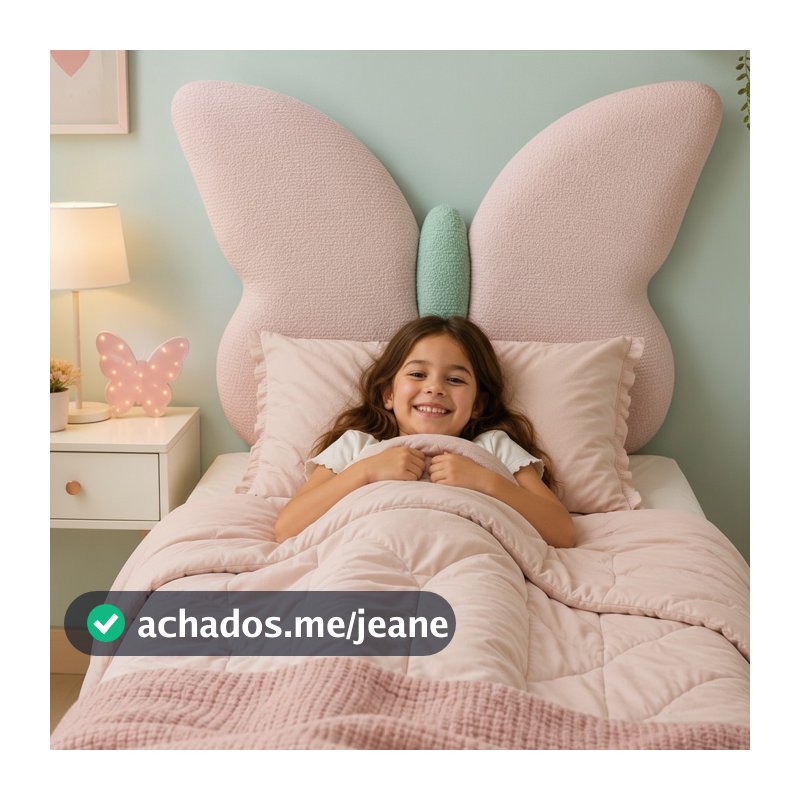 Cabeceira Solteiro Menina Infantil Borboleta Rosa Para Cama Box Bouclê Rosa E Erva Doce
