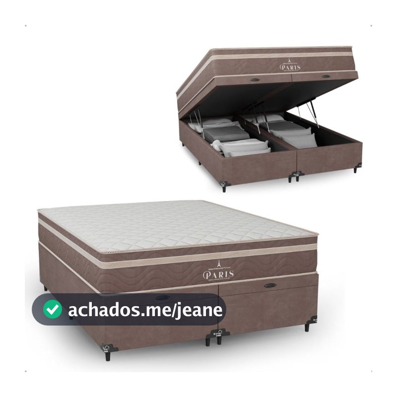 Cama Box Baú Queen Bipartido + Colchão Paris Molas Ensacadas - Suede Marrom - e-Shop Casa
