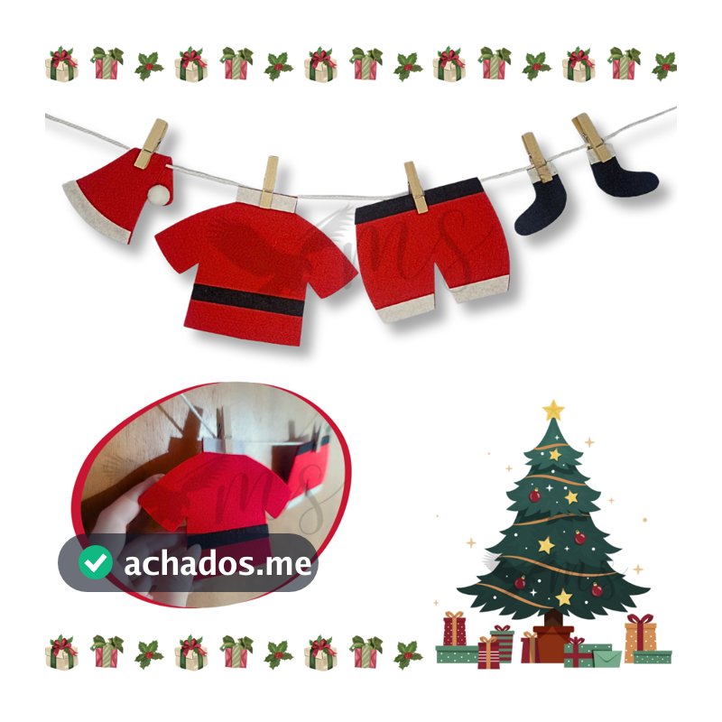 Guirlanda Varal Natalino Roupa Soft Papai Noel Decoração Enfeite de Natal para Porta Janela Vitrine