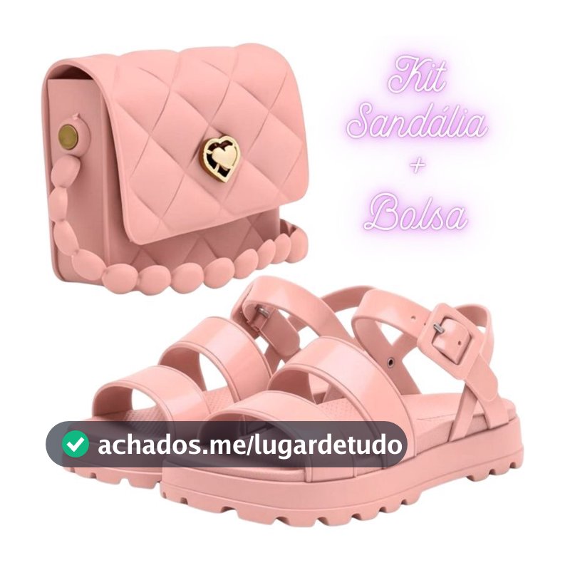 Kit Sandália Infantil Menina + Bolsa Coração Feminina Conjunto Moda Passeio Leve Confortável