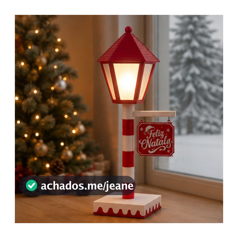 Luminária 60cm de Natal Poste Natalino com Lanterna Decoração Enfeite Feliz Natal com Vela LED