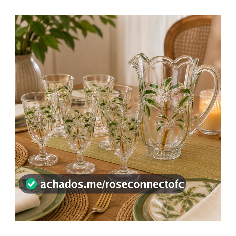 Jogo 6 Taças Palmer com Jarra Vidro 1,5L Conjunto Elegante Drinks Suco Água Mesa Posta