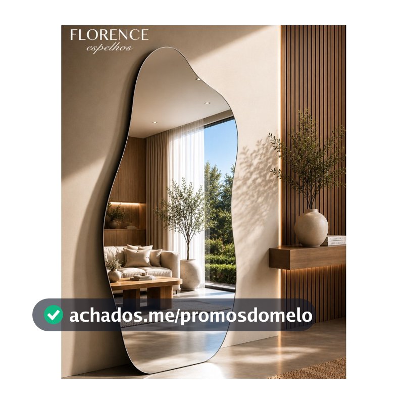 Espelho Orgânico Grande Lapidado Com Suporte Invisível Florence Tamanhos 120x50cm