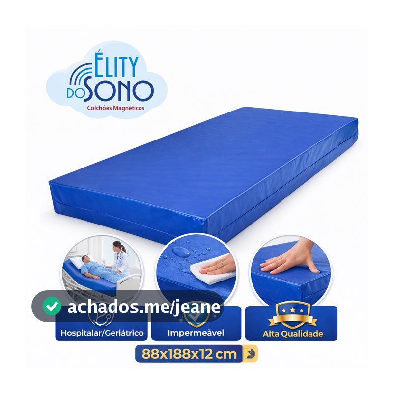 Colchão Solteiro impermeável Hospitalar Geriátrico Espuma Firme 88x188x12 Azul Napa Bagum Corvim Premium Alojamento Chác