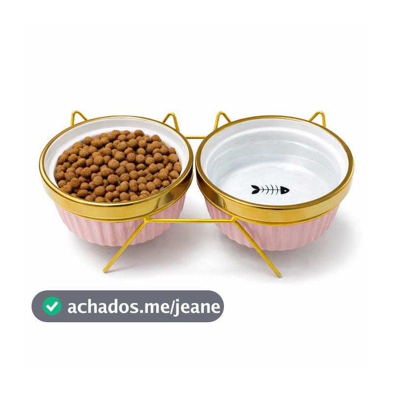 Comedouro duplo elevado ceramica Caes Gatos Pets persa