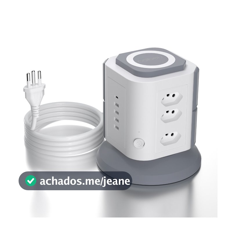 Multiplug Torre Vertical 9 Tomadas Padrão Brasil USB Tipo C, Extensão 2m Proteção Sobrecarga 2200W