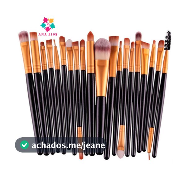 ANA 1108 Kit 20 Pinceis Profissional Pincel Maquiagem Preto e Neon COR Aleatória