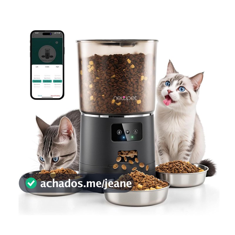 Newpet 6L Alimentador automático para 3 Gato Cão alimentador cronometrado dispensador para cães e gatos - Bivolt