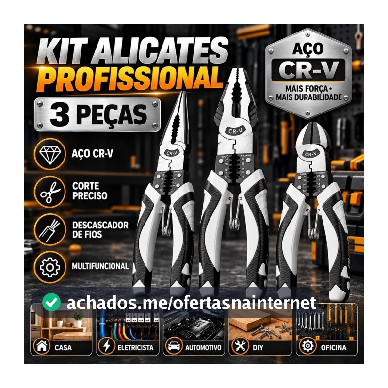 Kit Alicates Profissionais Resistente 3 Peças para Casa Oficina DIY Ferramentas Manuais F18