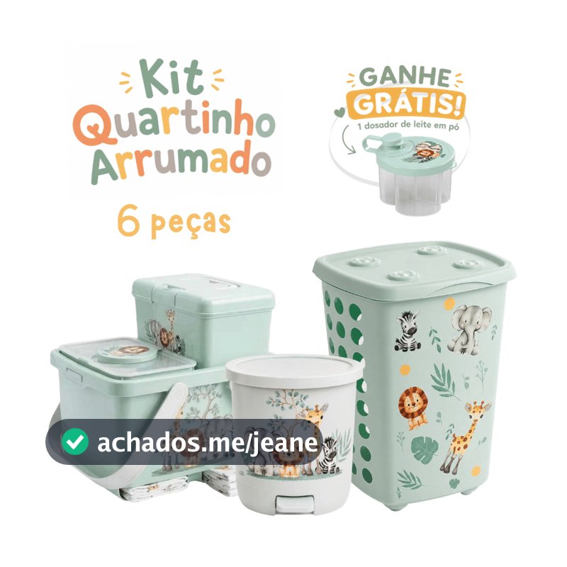 Kit 6 Peças Porta lenço + Caixa Organizadora + Porta Fralda + Lixeira 6,5L + Cesto 38L + Dosador de Leite