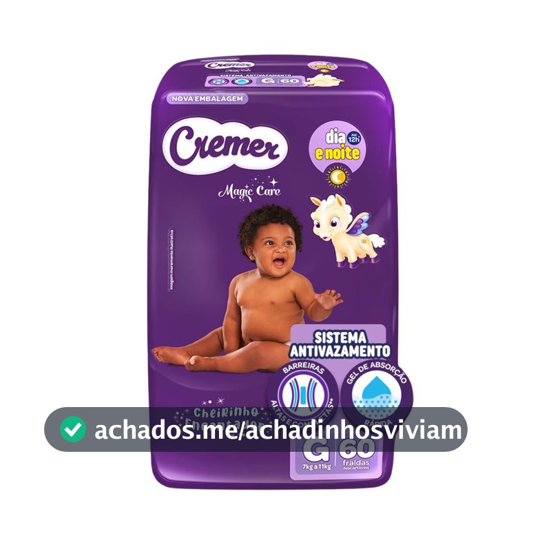 Fralda Cremer Magic Care Tamanho G Pacote Hiper com 60 Fraldas Descartáveis