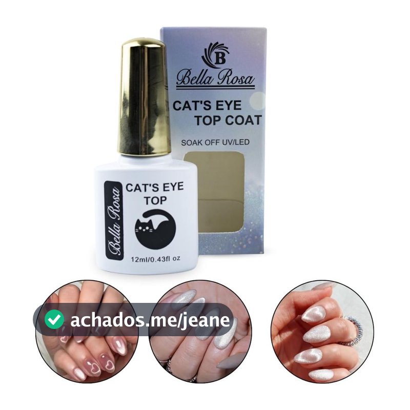 Top Coat Olho de Gato Magnético Bella Rosa 12ml Cat Eye 3D UV LED Unhas Gel Brilho Profissional