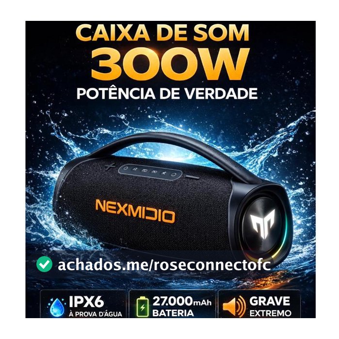 Caixa de Som Bluetooth MD-B09 300W Alta Potência TWS Luz RGB Rádio FM USB Type-C Resistente à Água IPX6