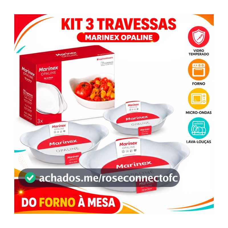 Conjunto Jogo de tigelas 3 peças Travessas Assadeira Oval Opaline Vidro Temperado kit tigela Branca