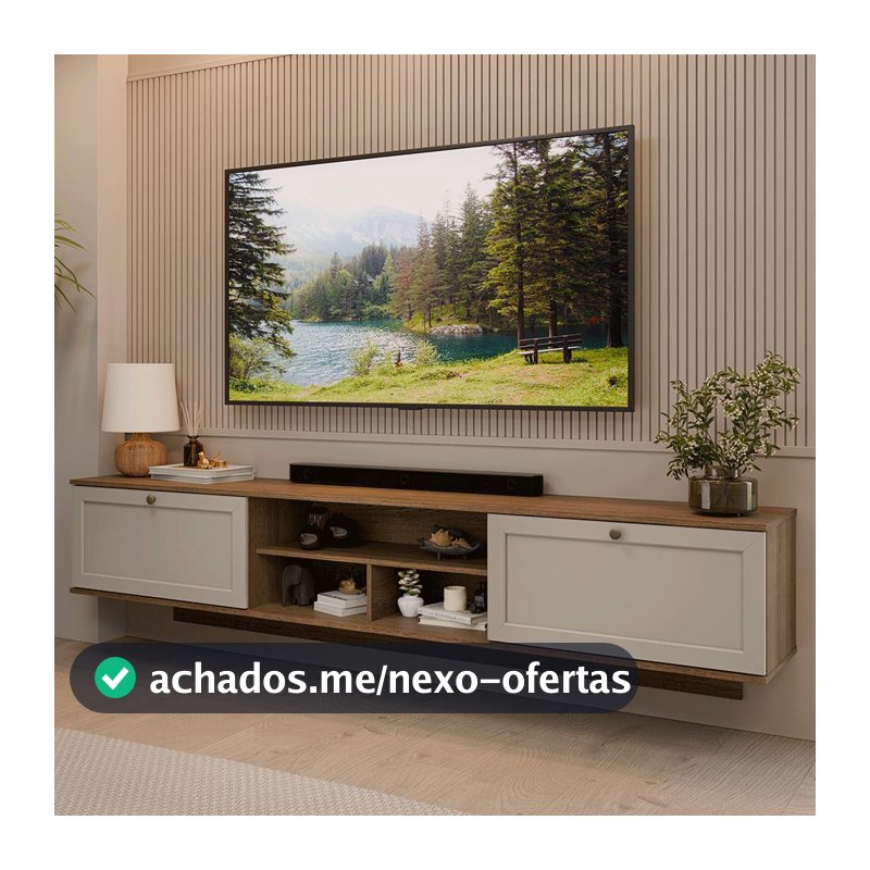 Rack Suspenso para TV até 80 Polegadas 218 cm 2 Portas Rustic/Crema Vik Madesa