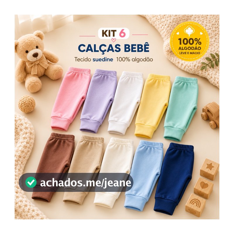 Kit 6 Calças Mijão Culote Bebê Suedine Virá Pé 100% Algodão Menino Menina Confortável Enxoval Rn Recem Nascido