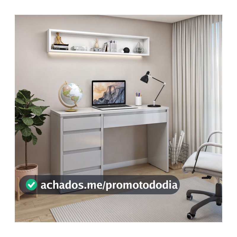 Escrivaninha Mesa de Escritório Penteadeira 100% MDF 136cm Berlim Yescasa Off White Off White