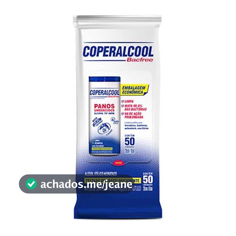 Coperalcool Bacfree Panos Umedecidos 70° Refil 50un 20x18cm