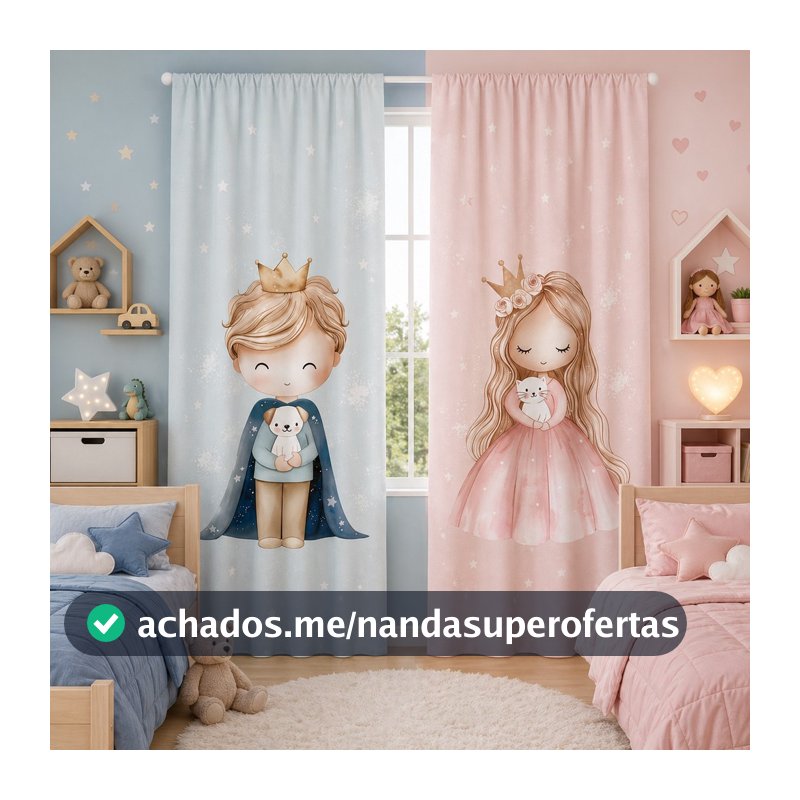 Cortina Infantil Príncipe e Princesa Luxo Quarto Menino e Menina Decorativa