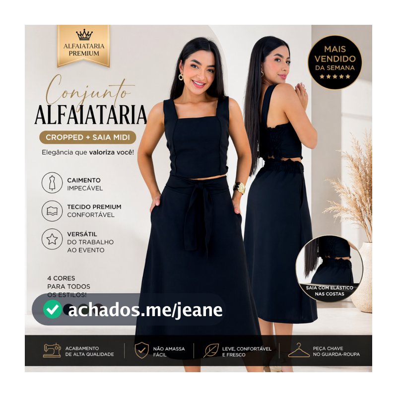 Conjunto Feminino Alfaiataria Elegante Cropped + Saia Midi Cintura Alta Social Casual Moda 2026