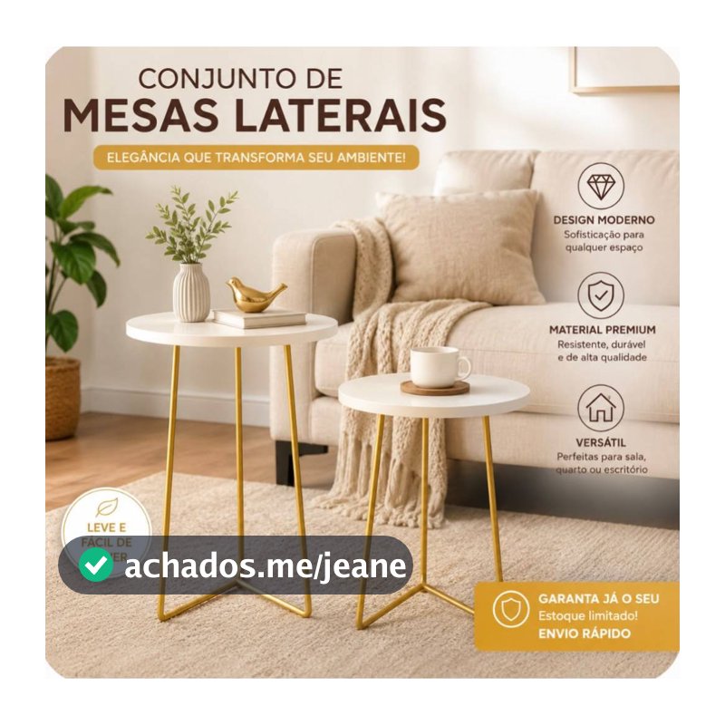 Kit 2 Mesinhas de Canto Pes Tripe Ferro Dourada