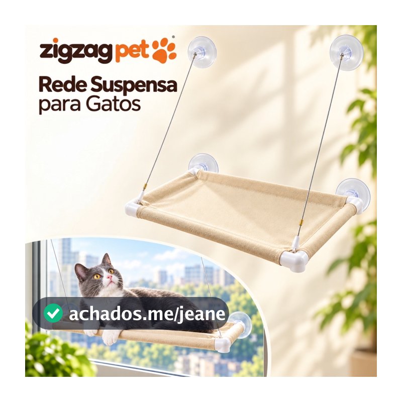 Cama Suspensa para Gatos com Ventosas para Janela 54x32cm Suporta Até 15kg Rede Pet