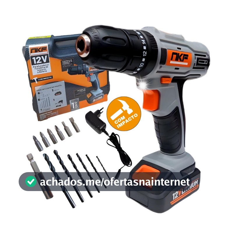 Parafusadeira de Impacto Furadeira de Impacto a Bateria 12V com Acessórios e Maleta NKF FPI12X