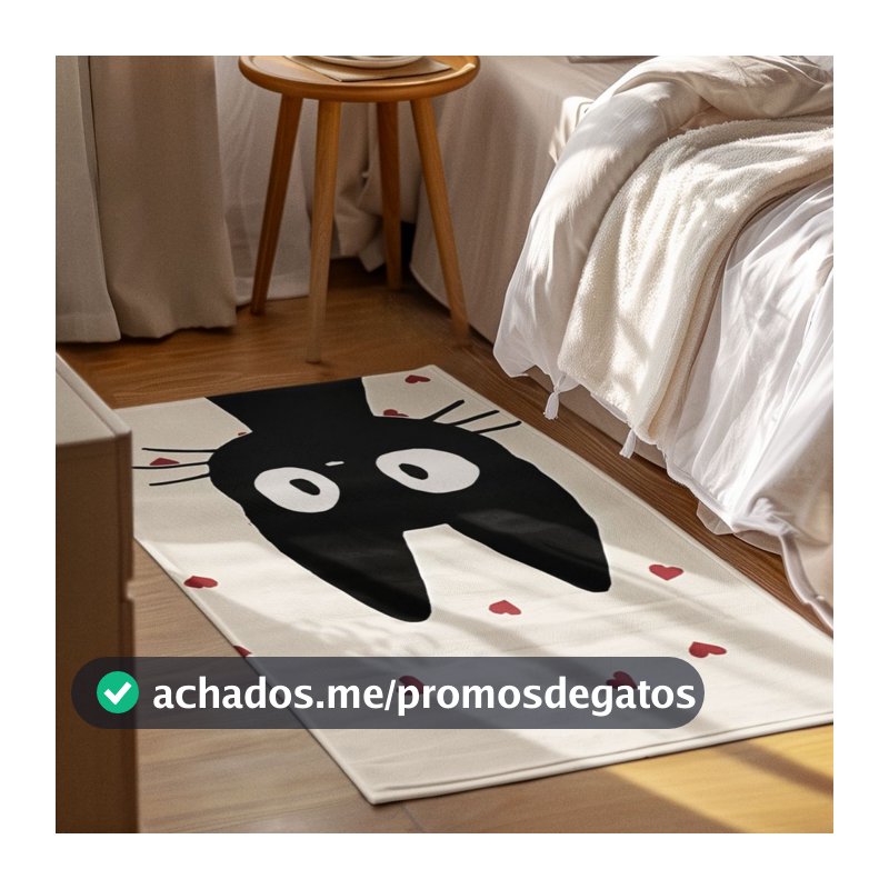 Tapete Decorativo Gato Preto 118x70cm Antiderrapante Sala, Quarto e Escritório
