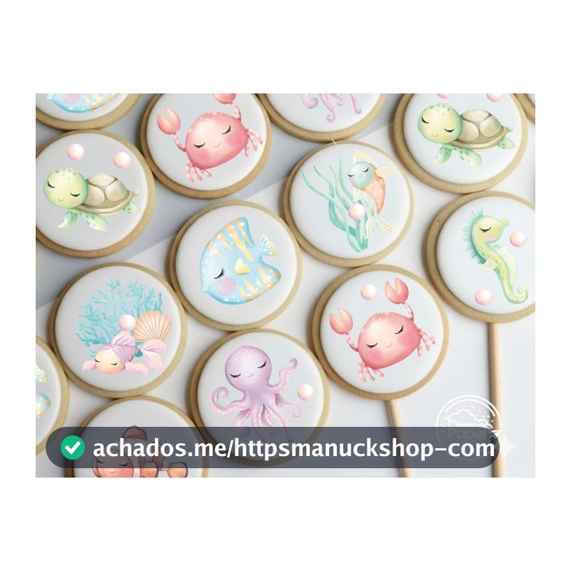 Papel Arroz Fundo do mar para Pirulitos, Biscoitos, Suspiros e Cupcakes/ Lembracinha fundo mar/ 20 unidades - 5 cm