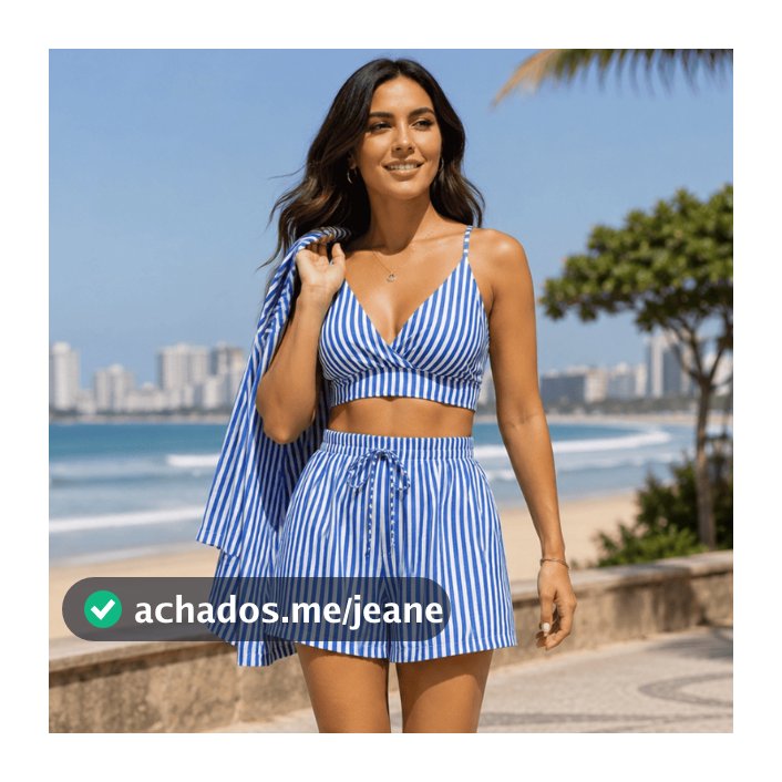 Conjunto Feminino 3 Peças Blusão Cropped Com Bojo E Short Fresquinho Casual Praia Resort Ferias