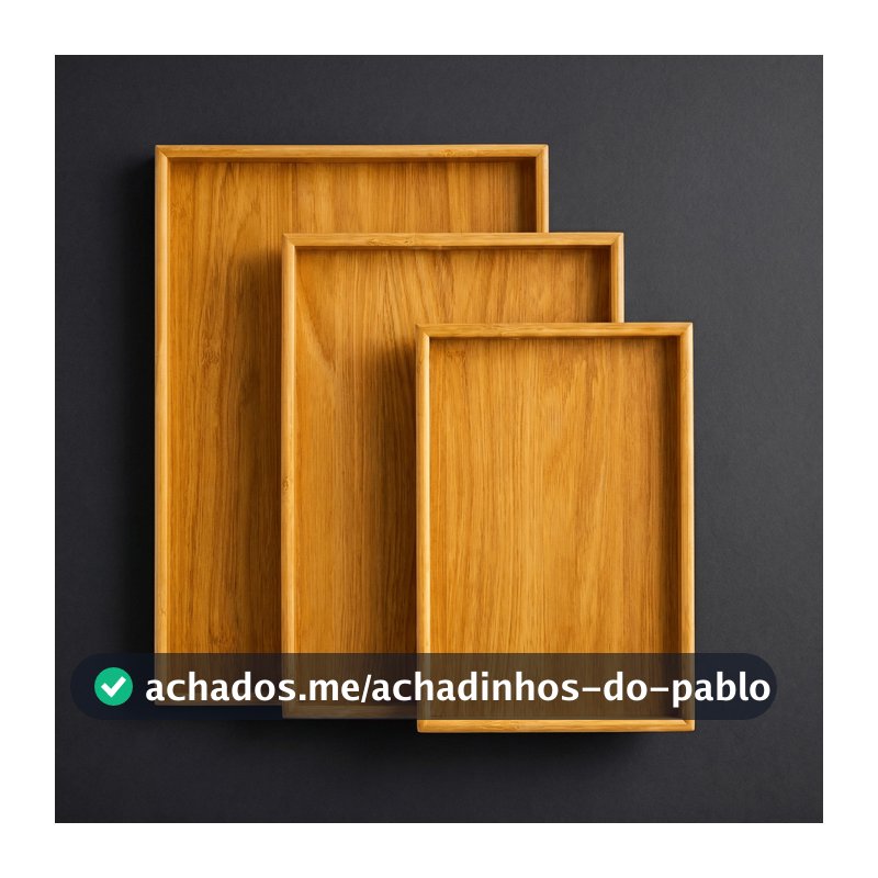 Kit 3 Bandejas de Bambu Retangular Café da Manhã Petisqueira Decorativa Multiuso Cozinha