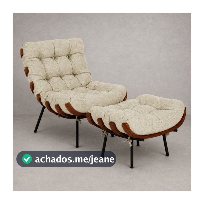 Poltrona Decorativa com Puff Linho Mescla Costela Sala de Estar Escritório Descanso