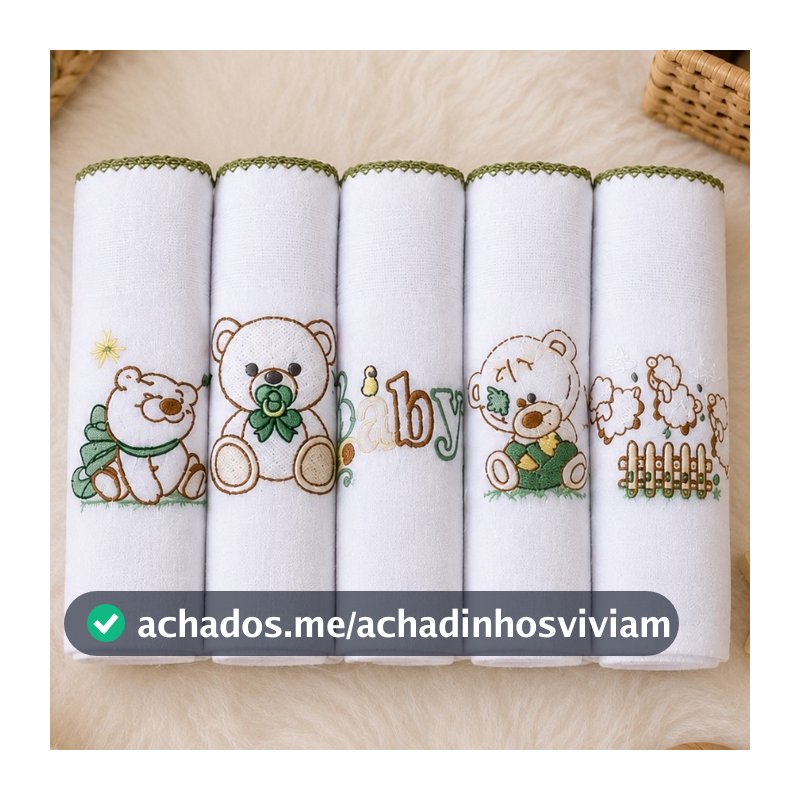 Kit Fralda de Pano Bordada para Bebê com 5 unidades 100% Algodão Menino
