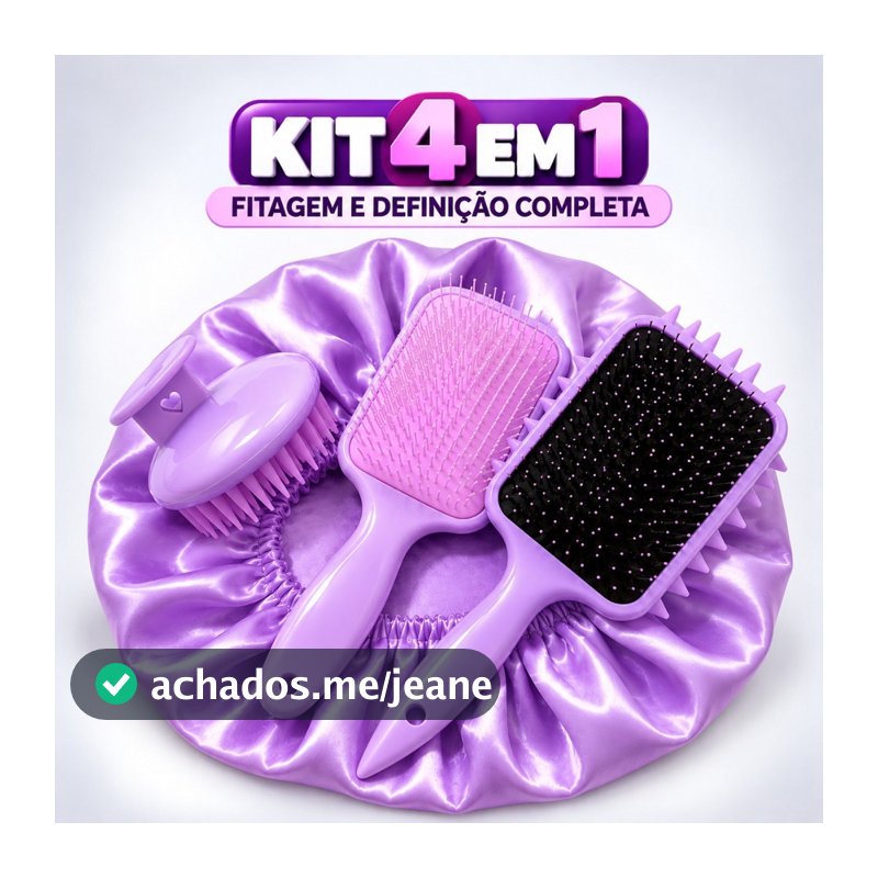 Kit Spa Capilar Escova Fitagem Desembaraçante Touca de Cetim Massageador Silicone Beauty