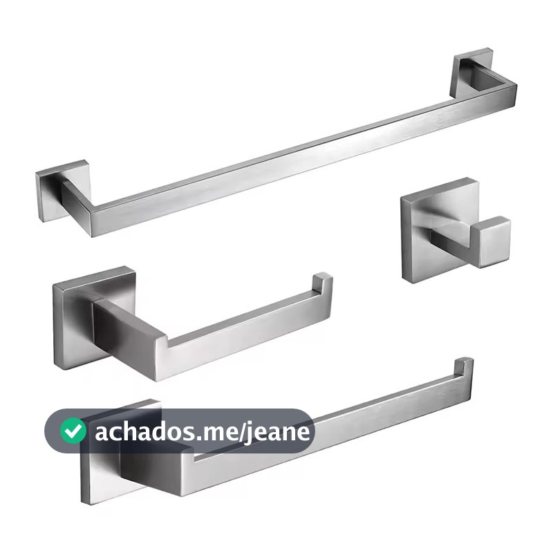Kit Acessórios Banheiro Inox Prata Escovado com Toalheiro Longo Papeleira